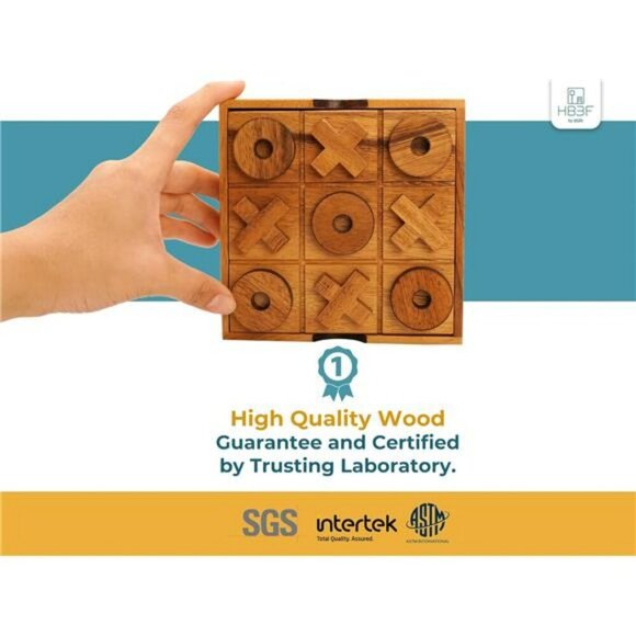 Wooden Tic Tac Toe Game Coffee Table Decor Classic Board Game for Adults Kids - Picture 2 of 7